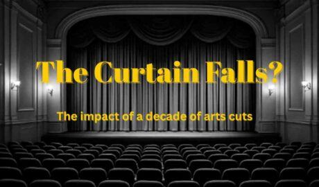 empty theatre with words saying "the curtain fall?"