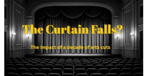 empty theatre with words saying "the curtain fall?"