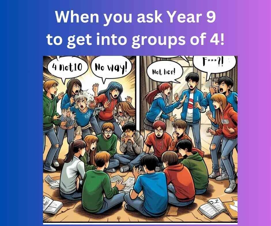 A meme showing chaos in a drama class