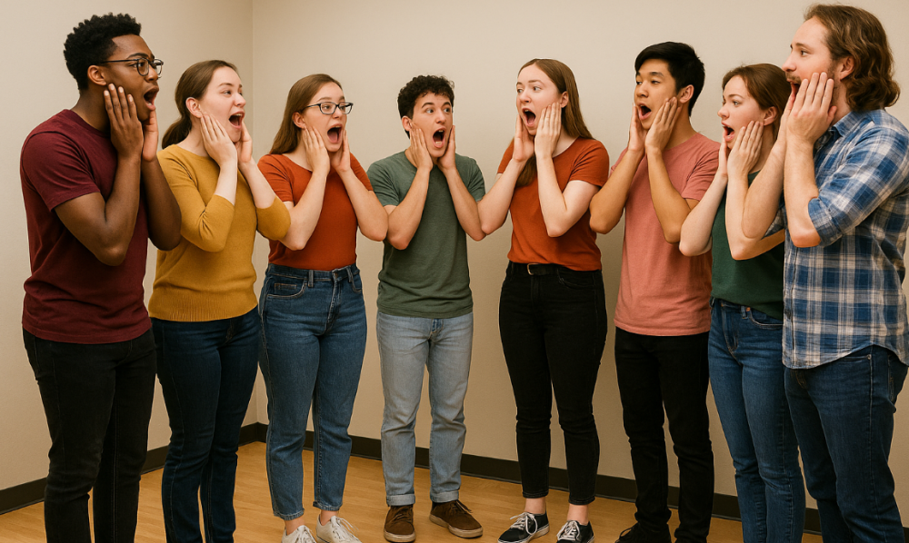 class doing a vocal warm-up