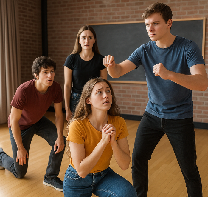 4 students demonstrating a freeze frame